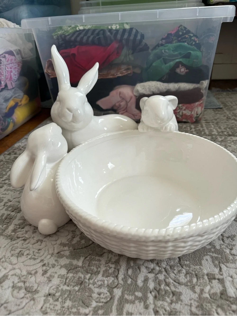 Williams Sonoma Easter White Ceramic Bunny Bowl Trio